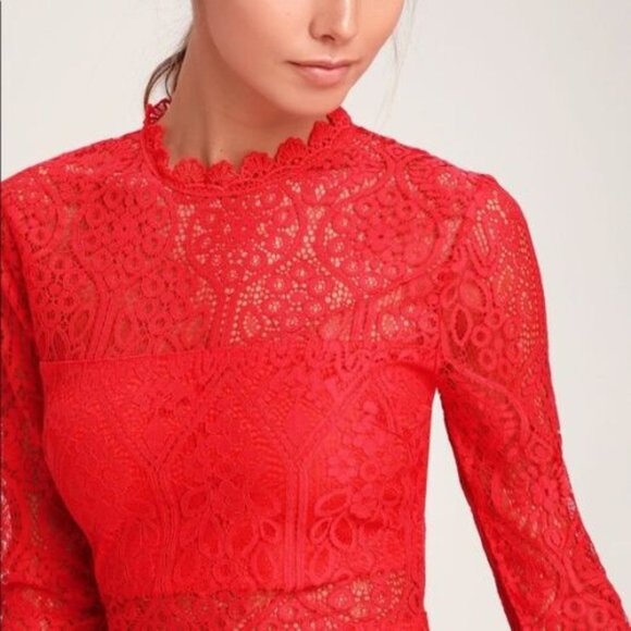 Lulus Appetite for Seduction Red Lace Long Sleeve Dress Women's Size XS H13441 - Picture 4 of 12